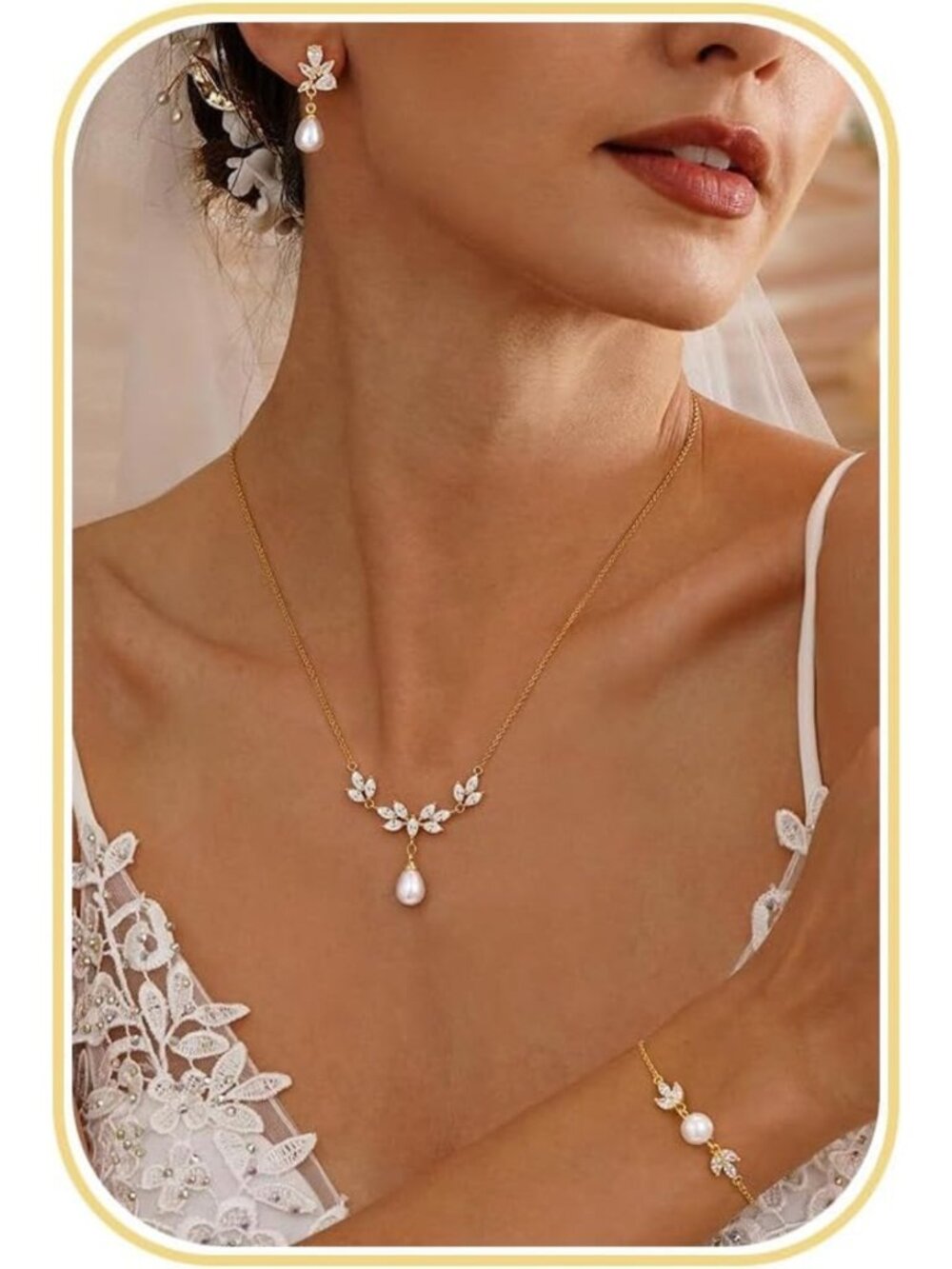 Elegant Pearl Jewelry Set for Women - 14K Gold Plated Necklace & Earrings